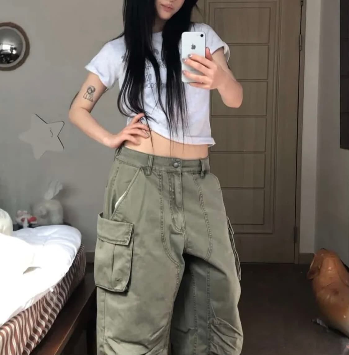 더블 니 파라슈트 카고 팬츠_카키 S 상품이미지4
