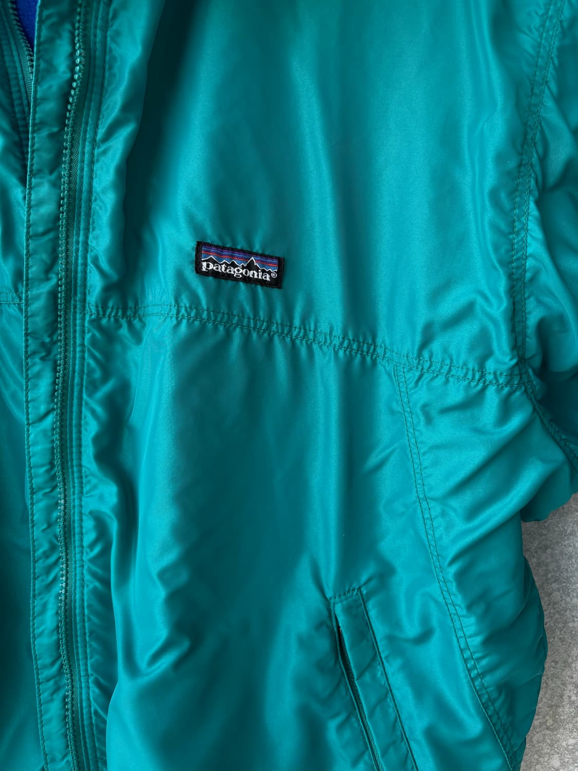 80's 빈티지 파타고니아 쉘드 봄버 신칠라 자켓 틸그린/블루 L 상품이미지7