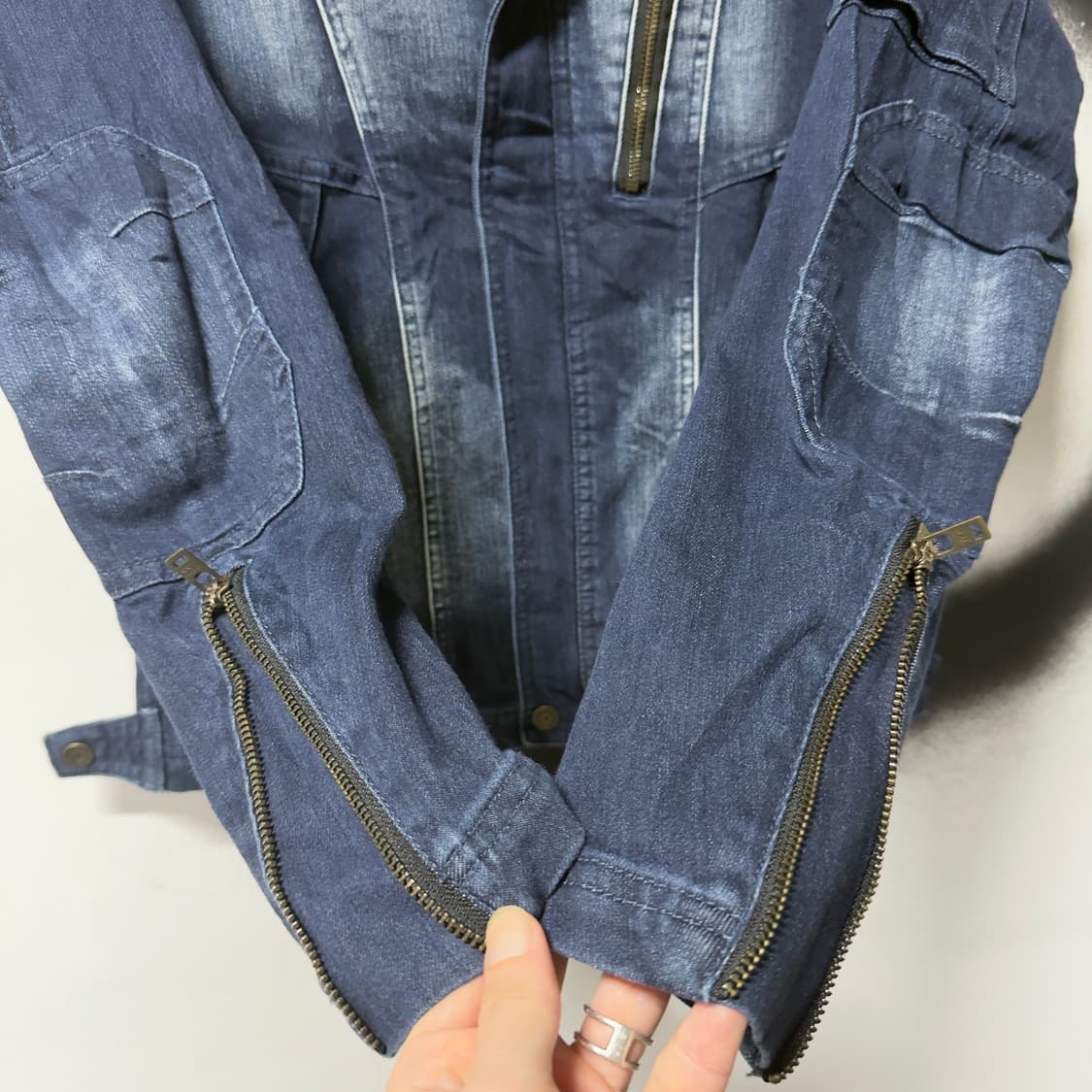 Cordura 스판덱스 데님 크롭 싱글 바이커 자켓 상품이미지5