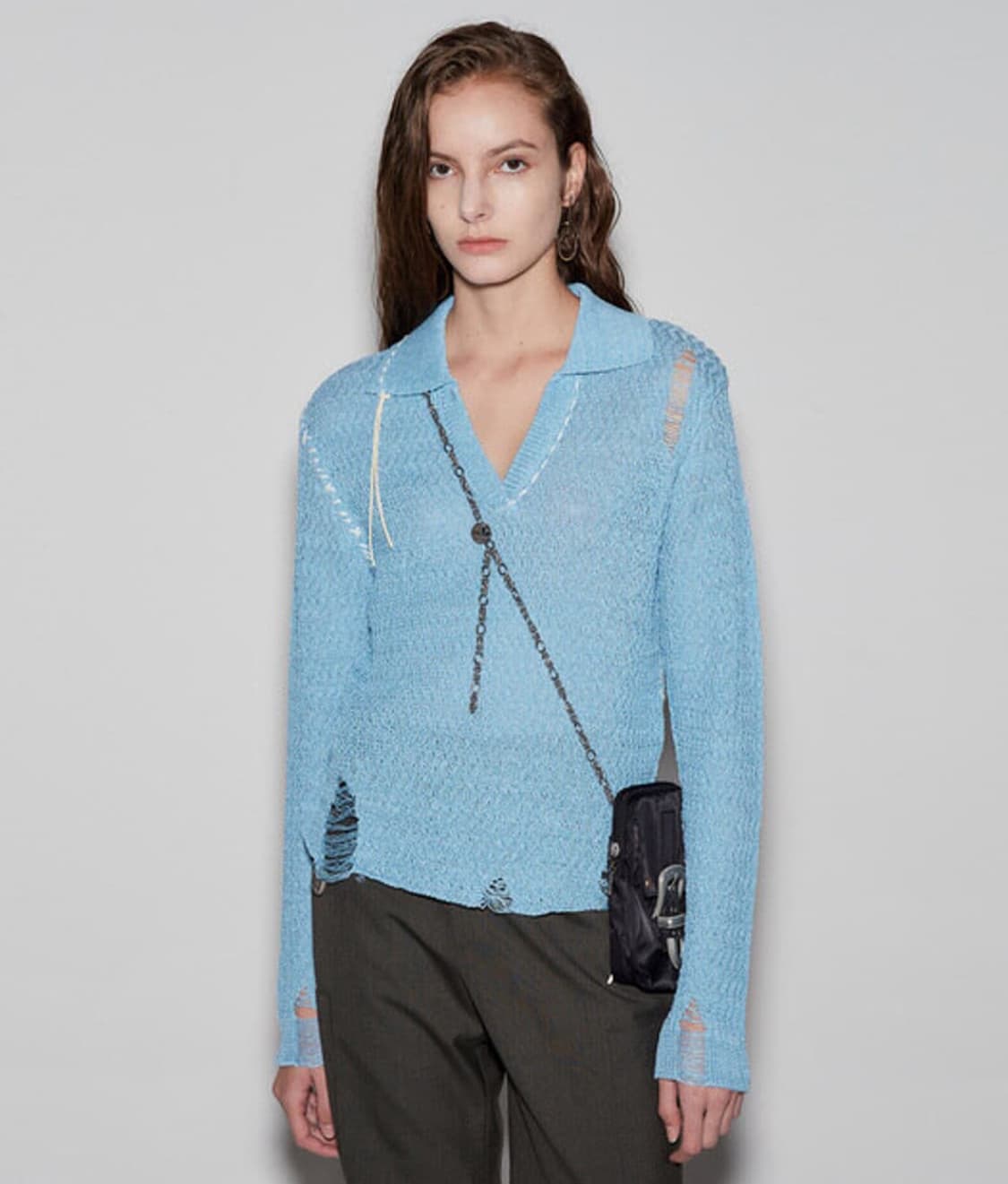 앤더슨벨 데미지 니트 블루 상품이미지6