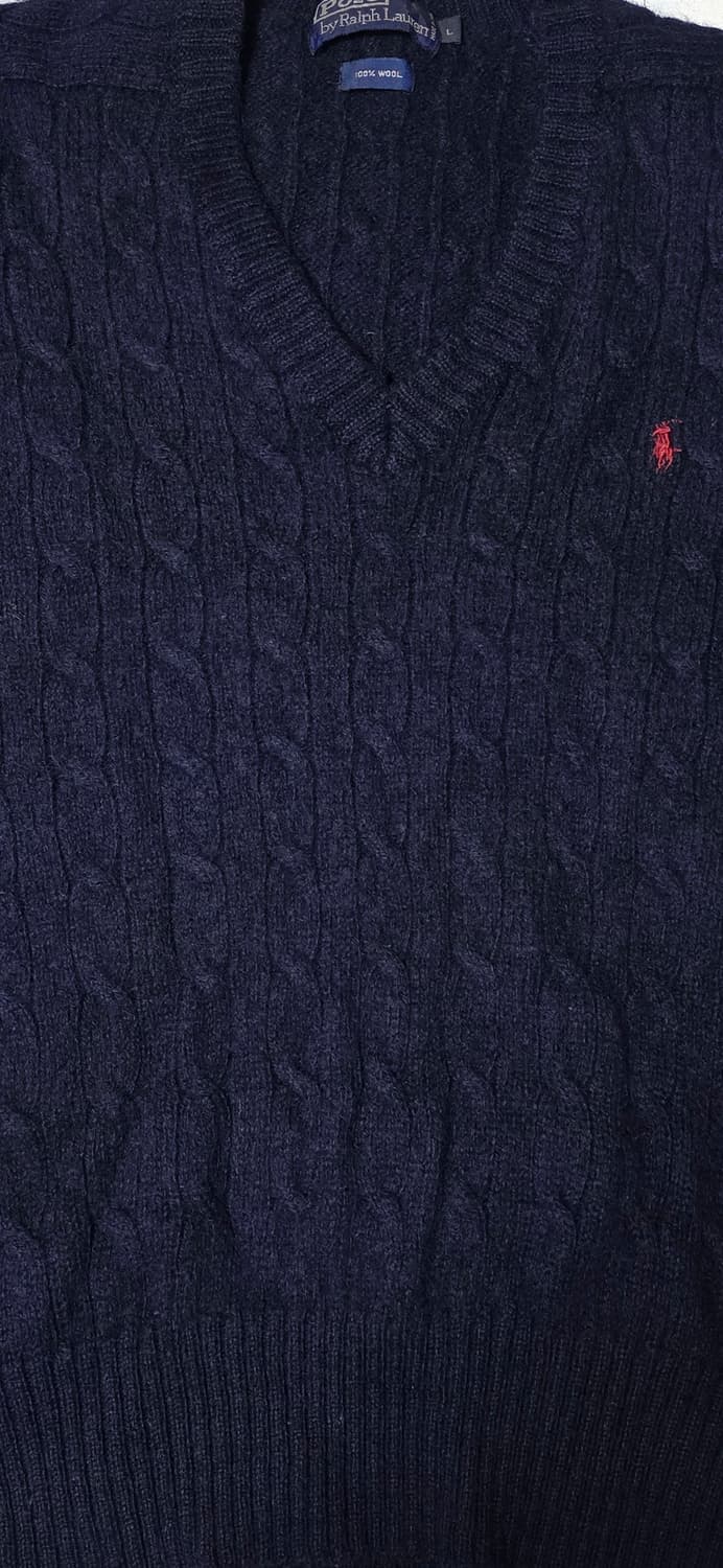 폴로 랄프로렌 네이비 케이블 V넥 니트 L 상품이미지4