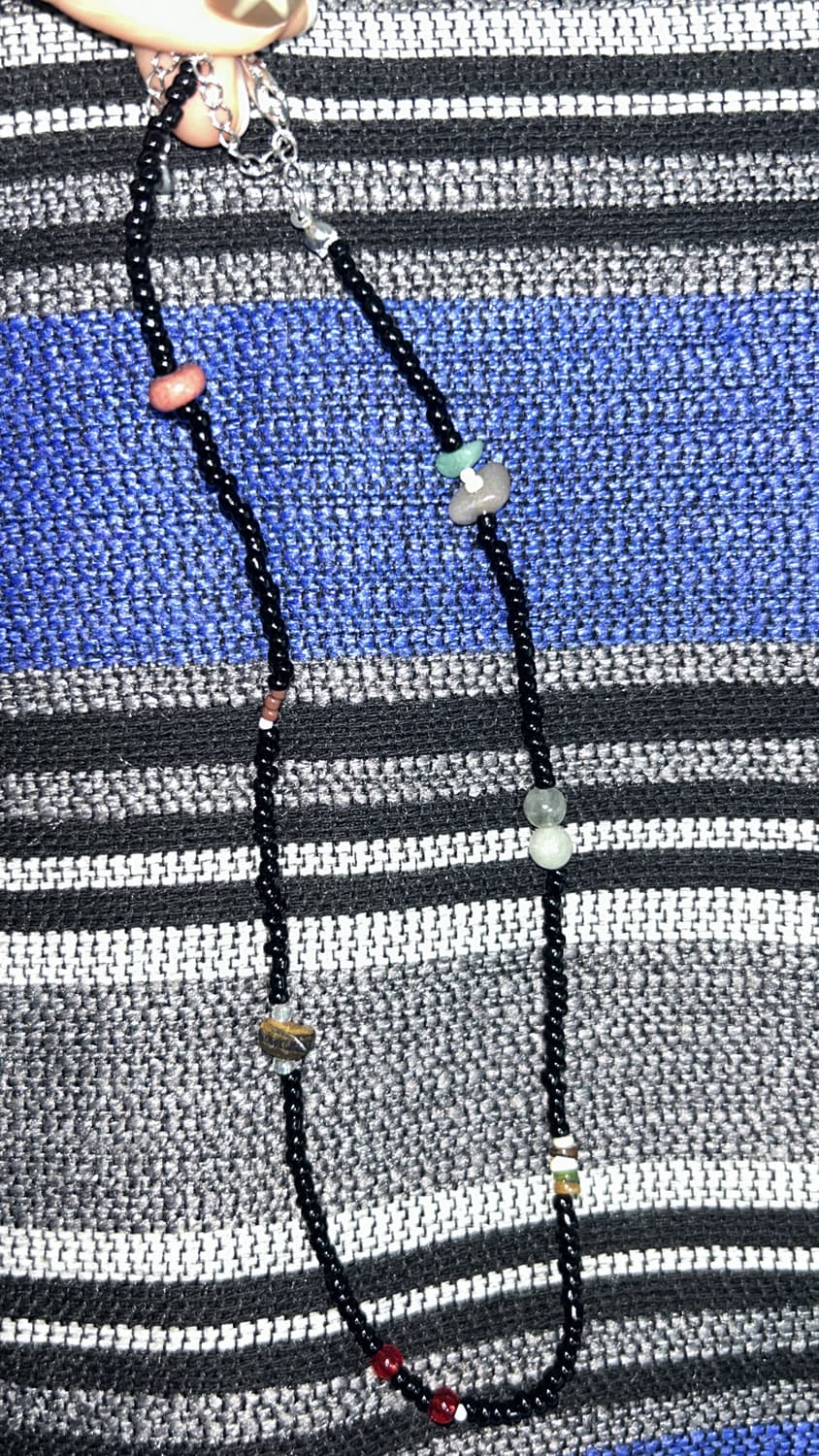 빈티지 비즈 목걸이 / black simple stone necklace 상품이미지1