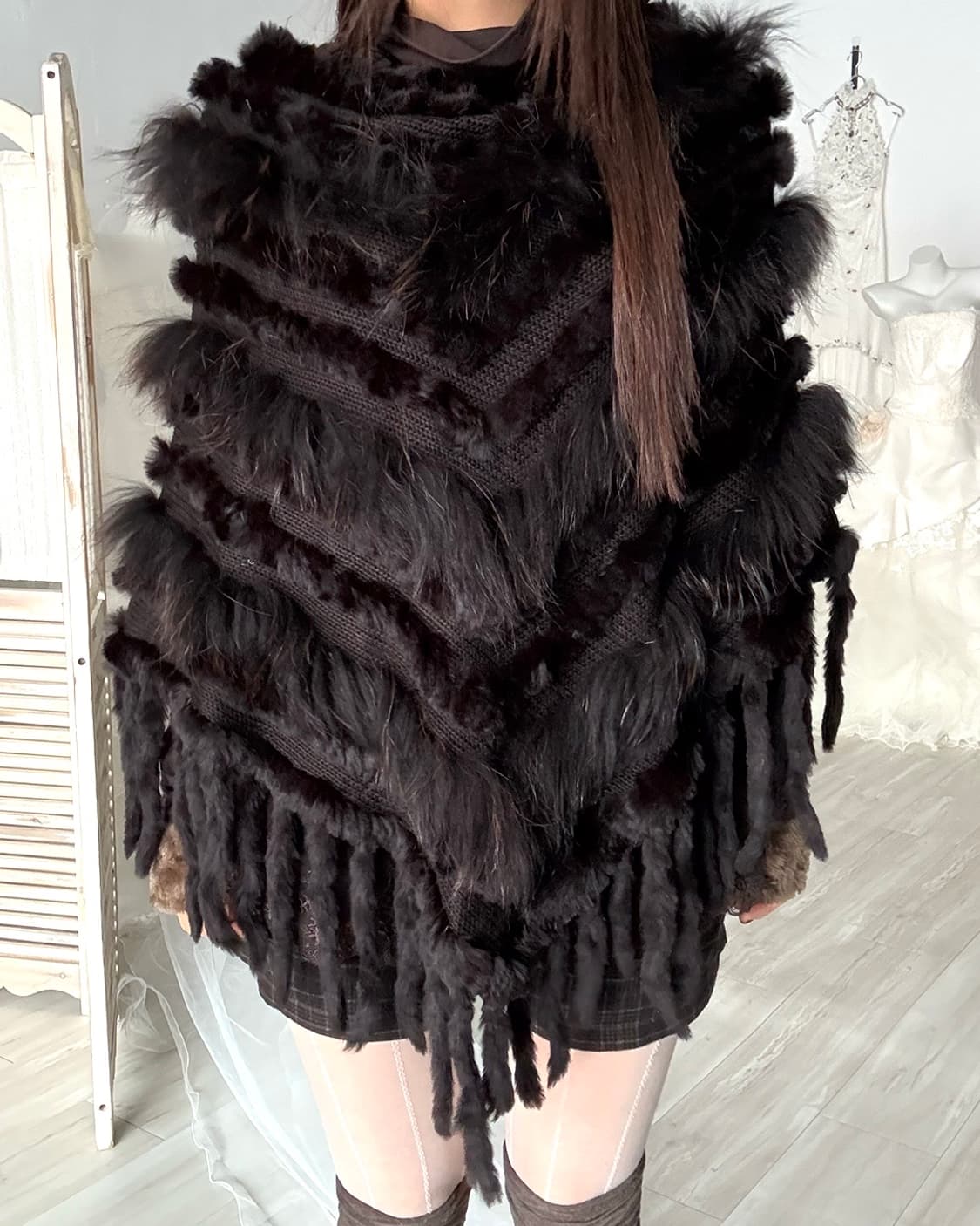 Deep brown fairy rabbit fur cape 상품이미지6