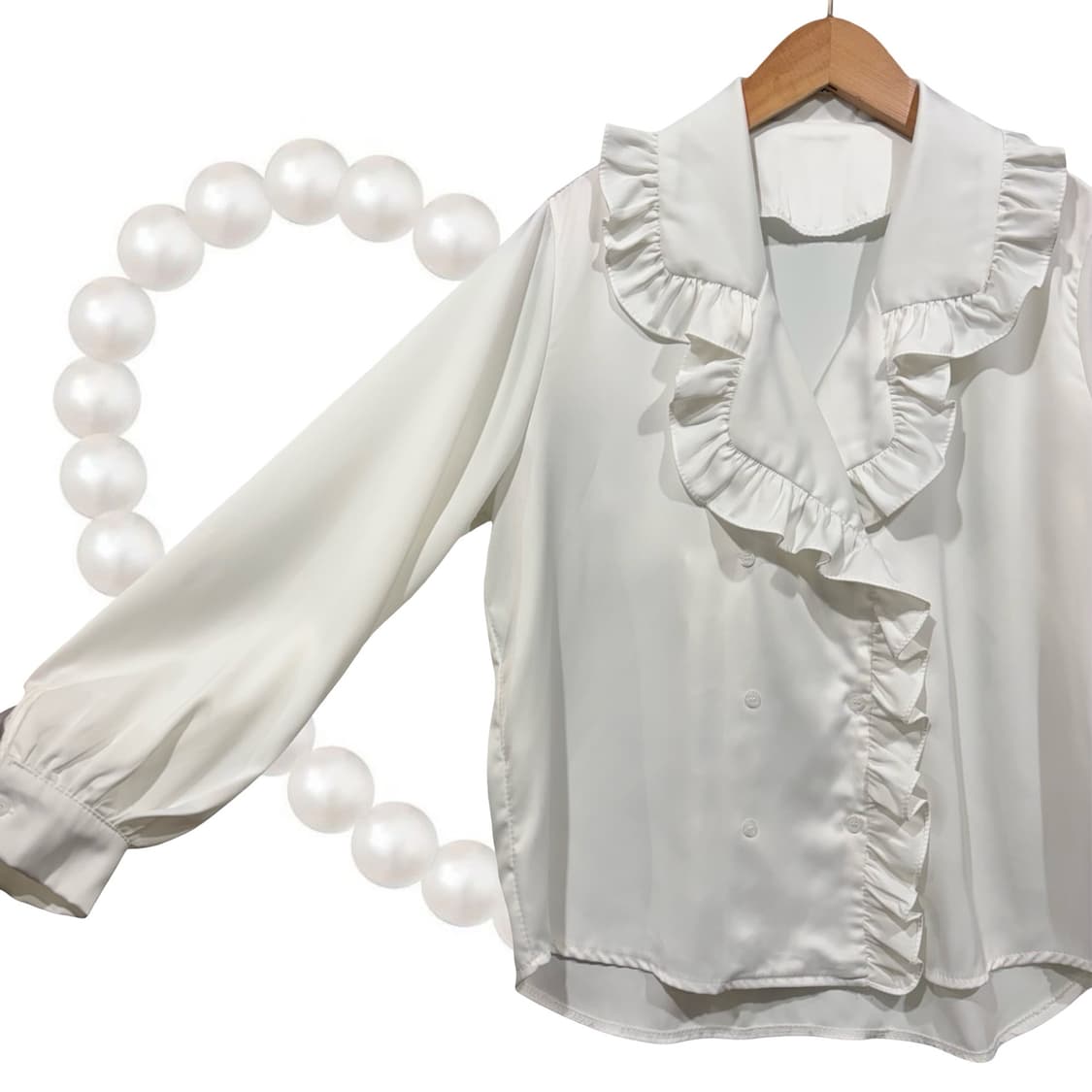 화이트 프릴 빅카라 루즈핏 더블 블라우스 상품이미지2