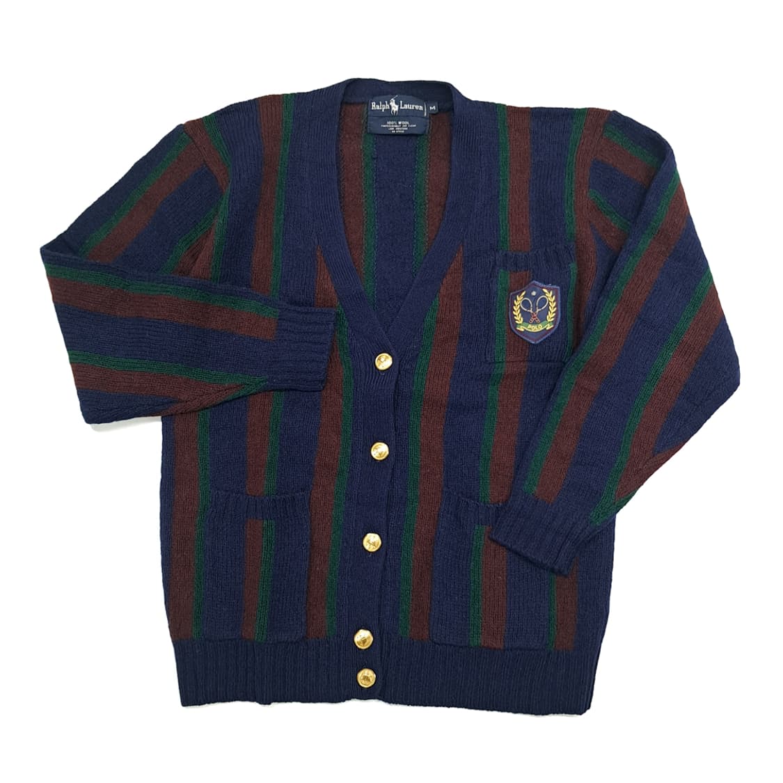 CN970 M 폴로 랄프로렌 90s 프레피 금장 스트라이프 울 가디건 상품이미지2