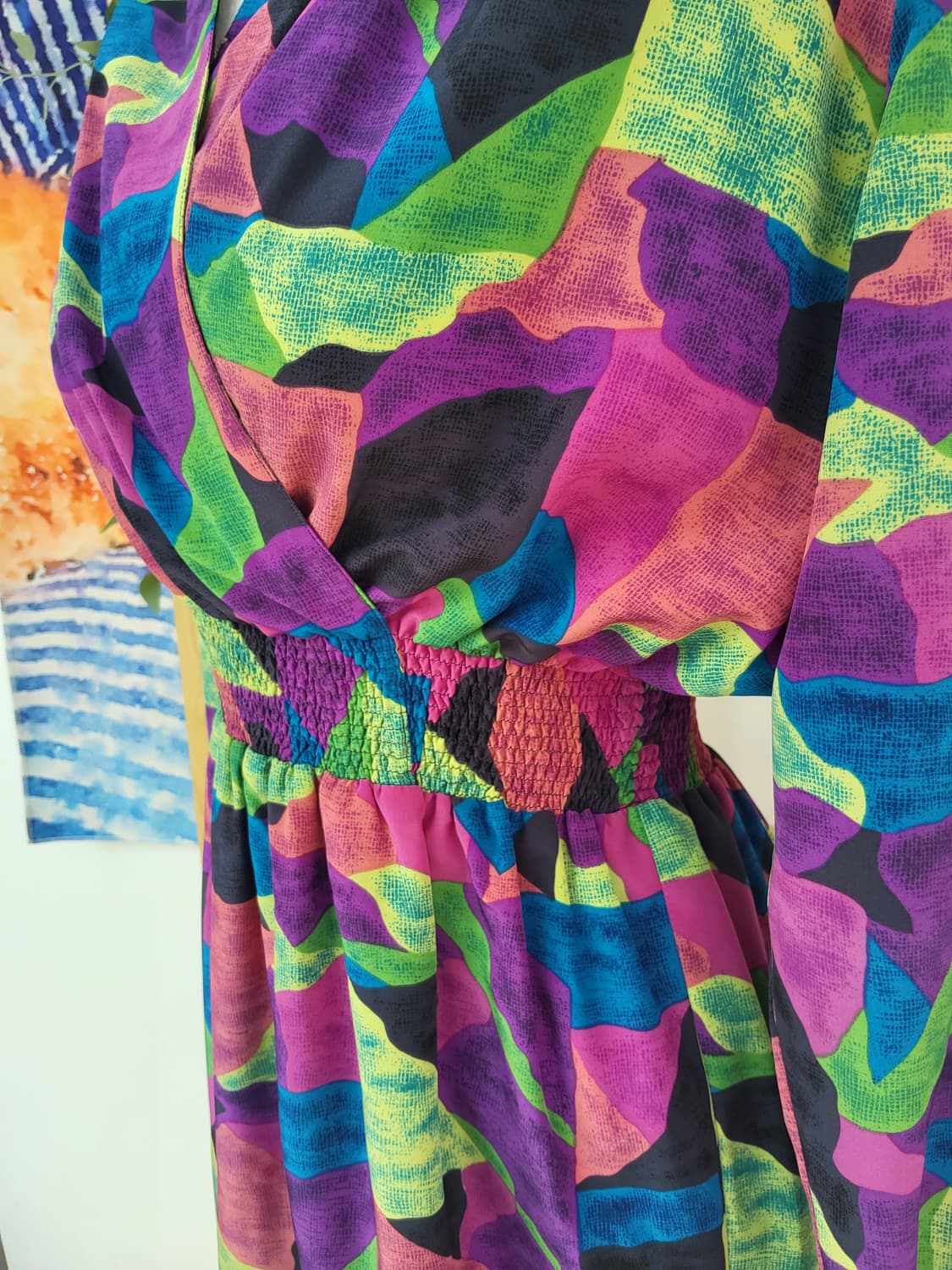 컬러풀 패턴 롱원피스 수입 빈티지 복고  상품이미지5