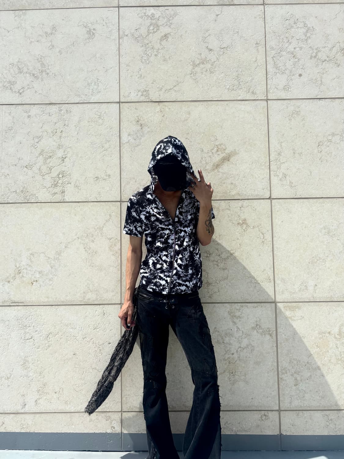 “Vintage” Cross Print Punk 1/2 Hooded Zi 상품이미지1