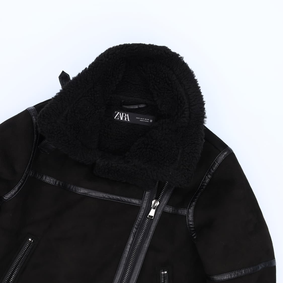 [US S] 자라 여성 블랙라벨 스웨이드 무스탕 자켓 3841 상품이미지3