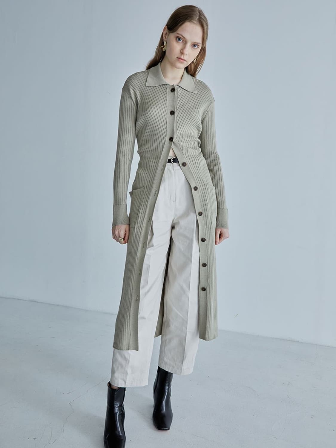 루에브르 롱 니트 골지 카라 가디건 원피스 상품이미지5