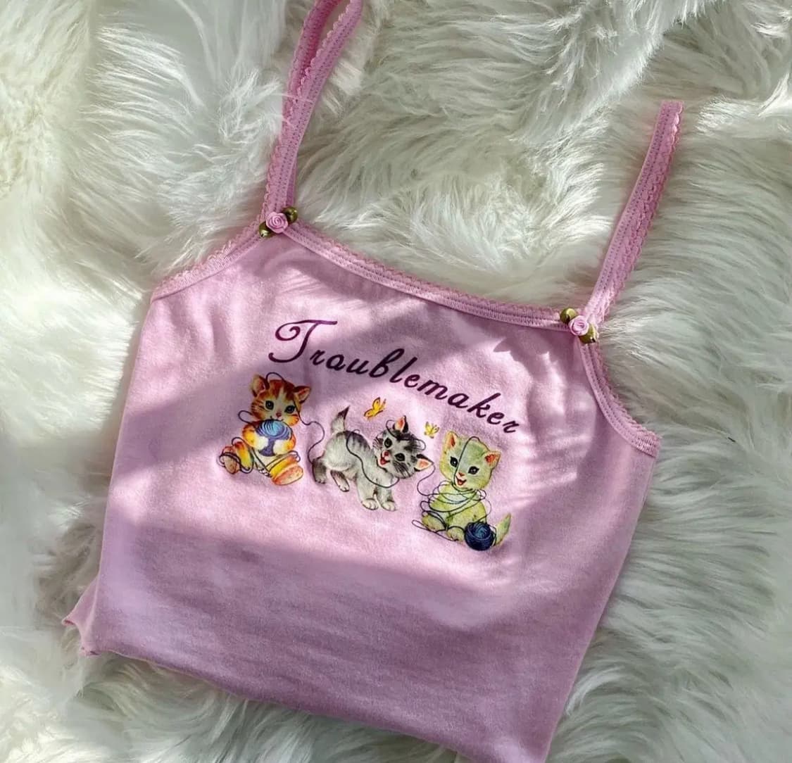 돌스킬 Dollskill 슈가스릴즈 고양이 슬리브리스 핑크 탑 상품이미지1