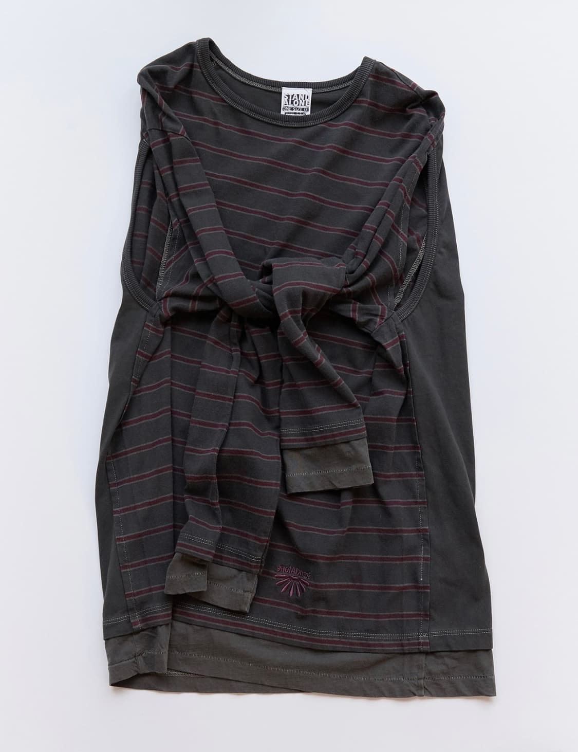 스탠드얼론 레이어드 햄 스트라이프 롱 슬리브 버건디 상품이미지4