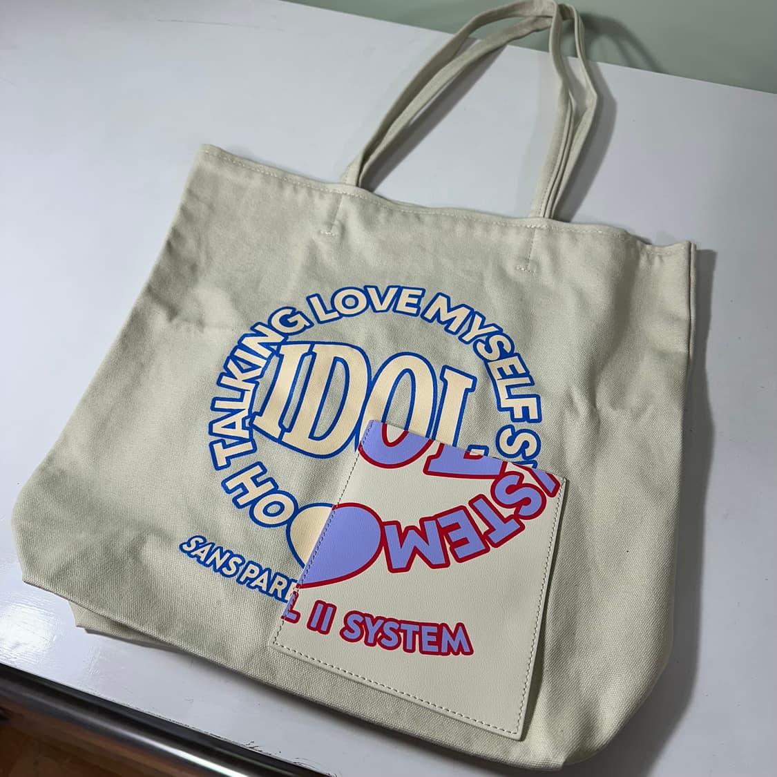 OS BTS X 시스템 아이보리 소가죽배색 에코백 상품이미지1