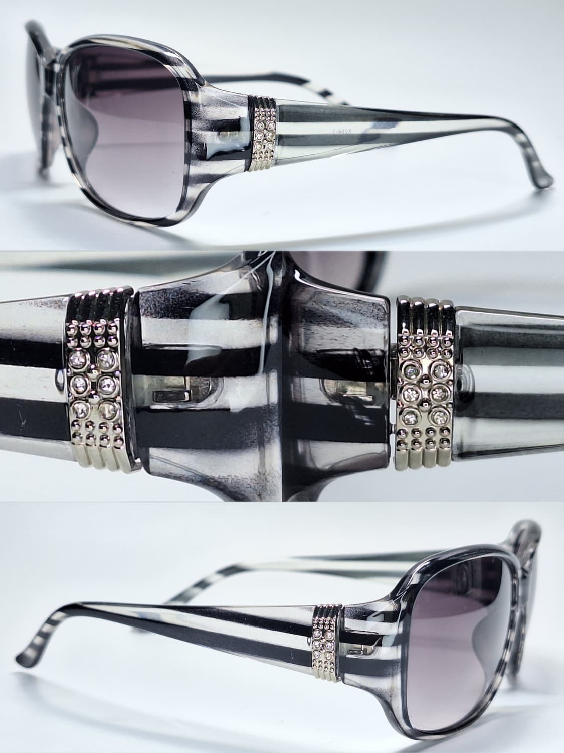 일본 수입 보석 장식 블랙 스트라이프 패턴 선글라스 X264-1 빈티지 상품이미지7