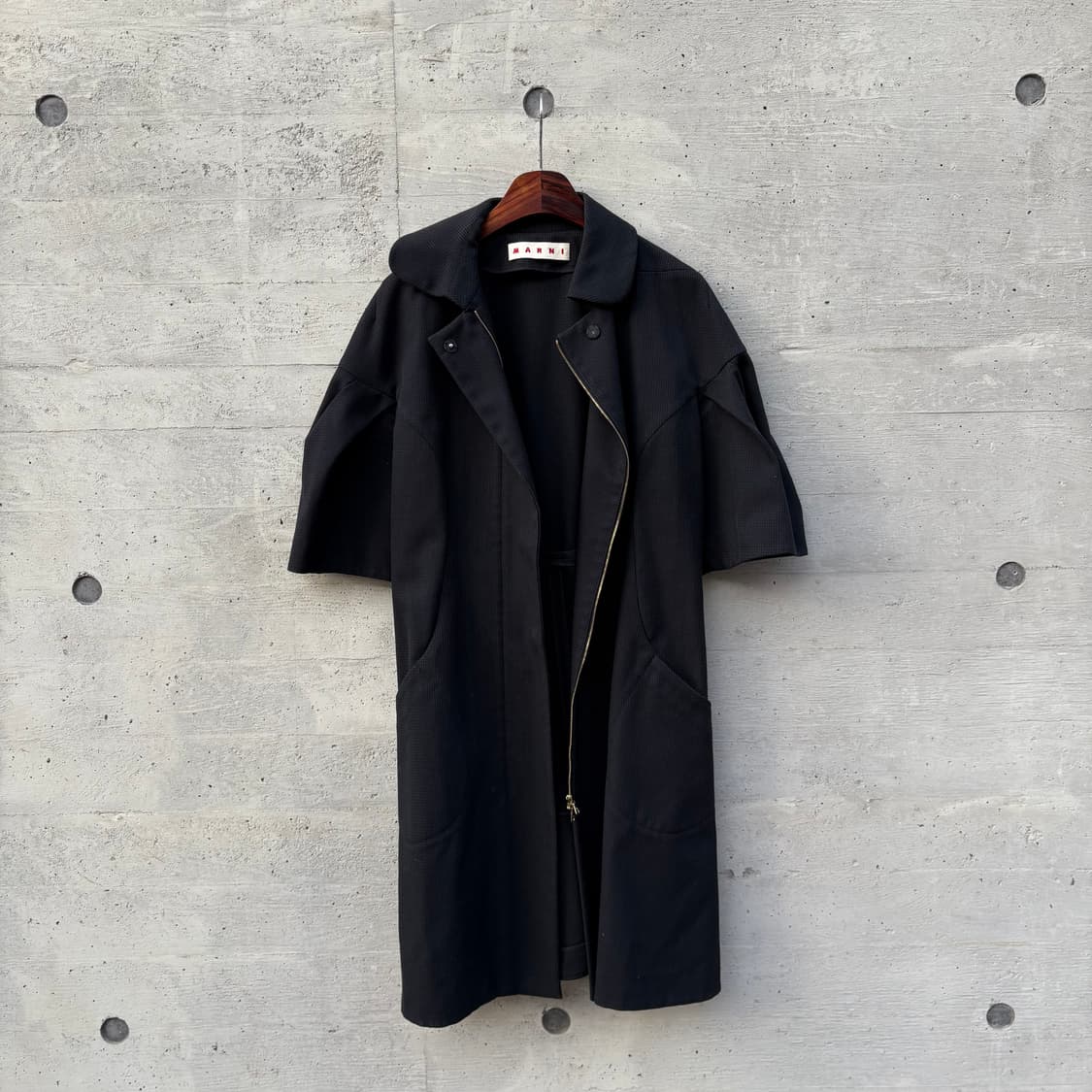 마르니 블랙 울 코튼 블랜드 숏 슬리브 트렌치 코트 상품이미지8