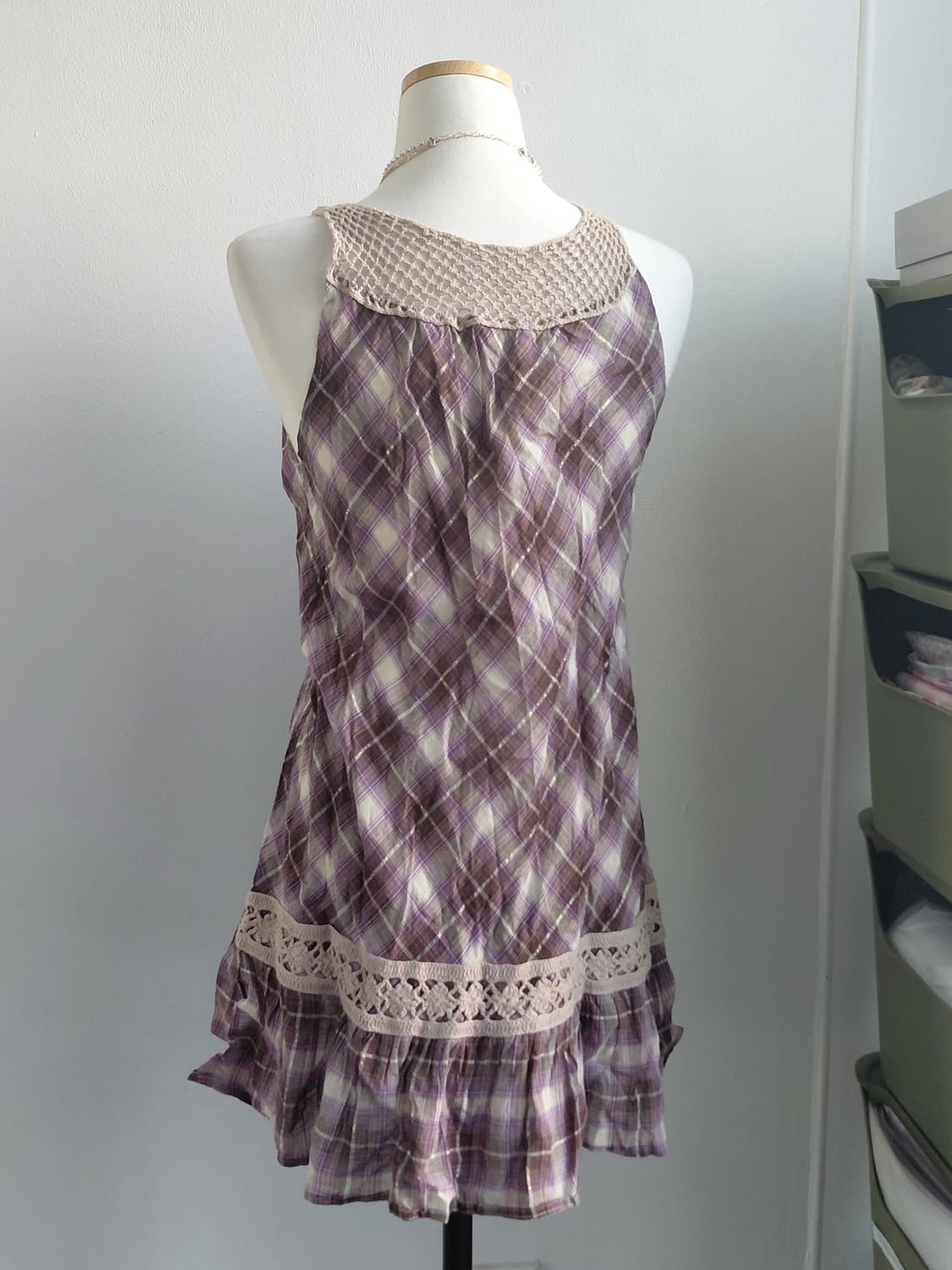 [일본빈티지] 체크 패턴 레이스 미니 원피스 상품이미지2