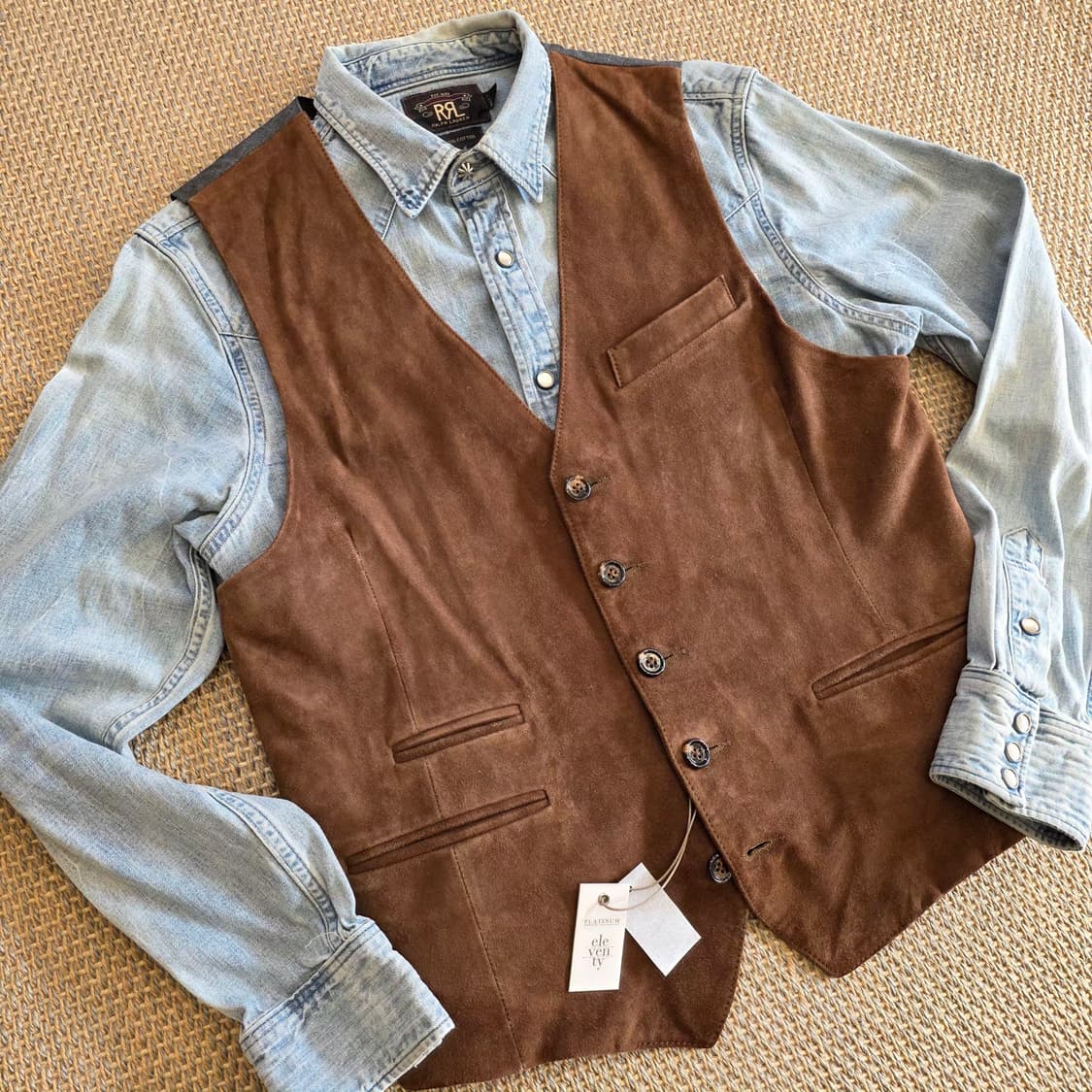 Eleventy 일레븐티 이탈리안 최고급 스웨이드 가죽 웨이스트 코트 베 상품이미지2