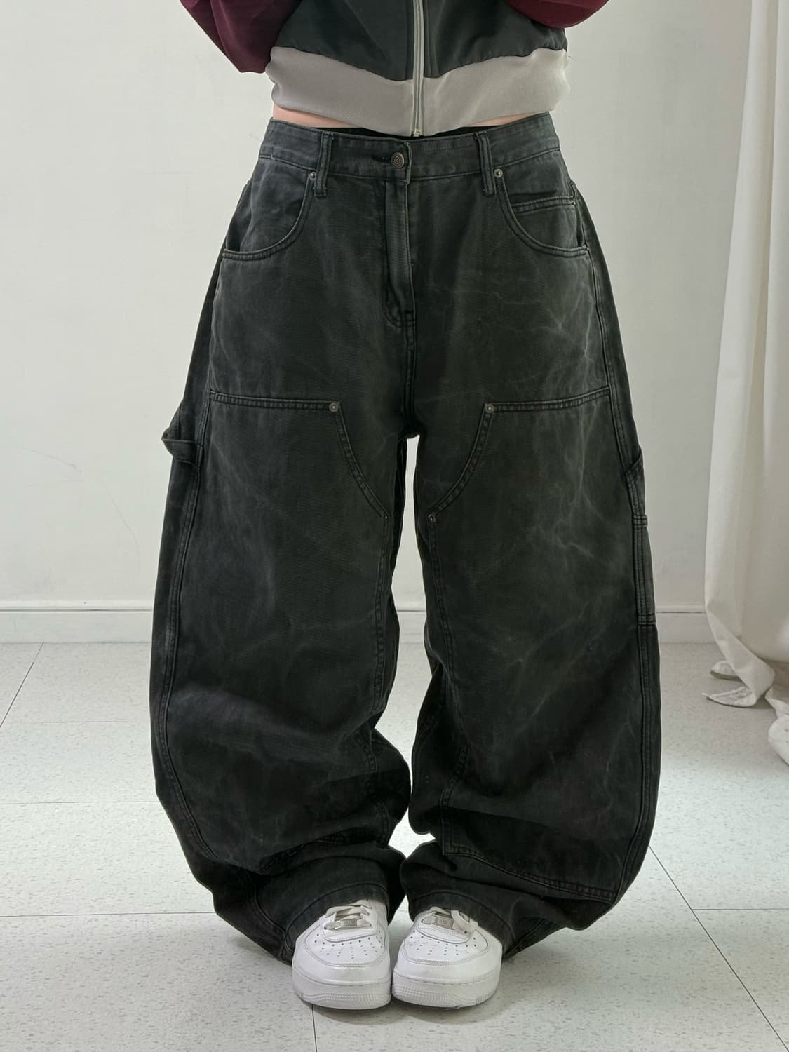 빈티지 흑청 더블니 팬츠 상품이미지1