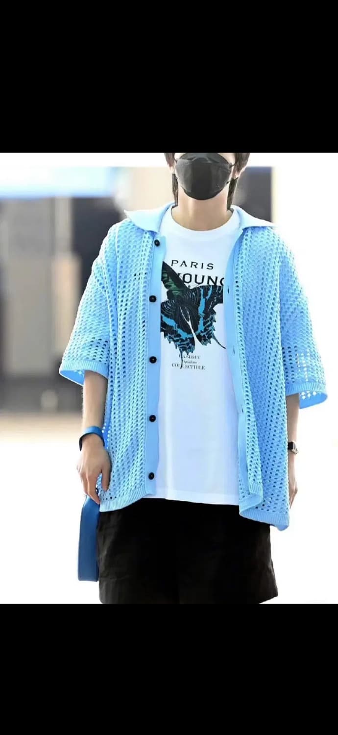 (23ss새상품급) 우영미 블루 매쉬 숏 슬리브 가디건(48) 상품이미지6