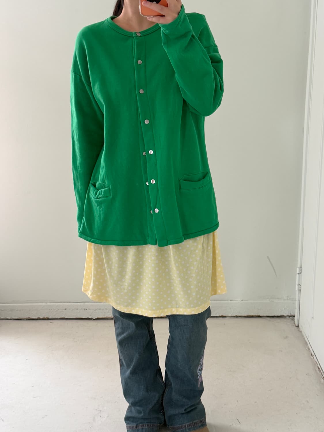 일본빈티지 그린 스웻가디건 상품이미지1