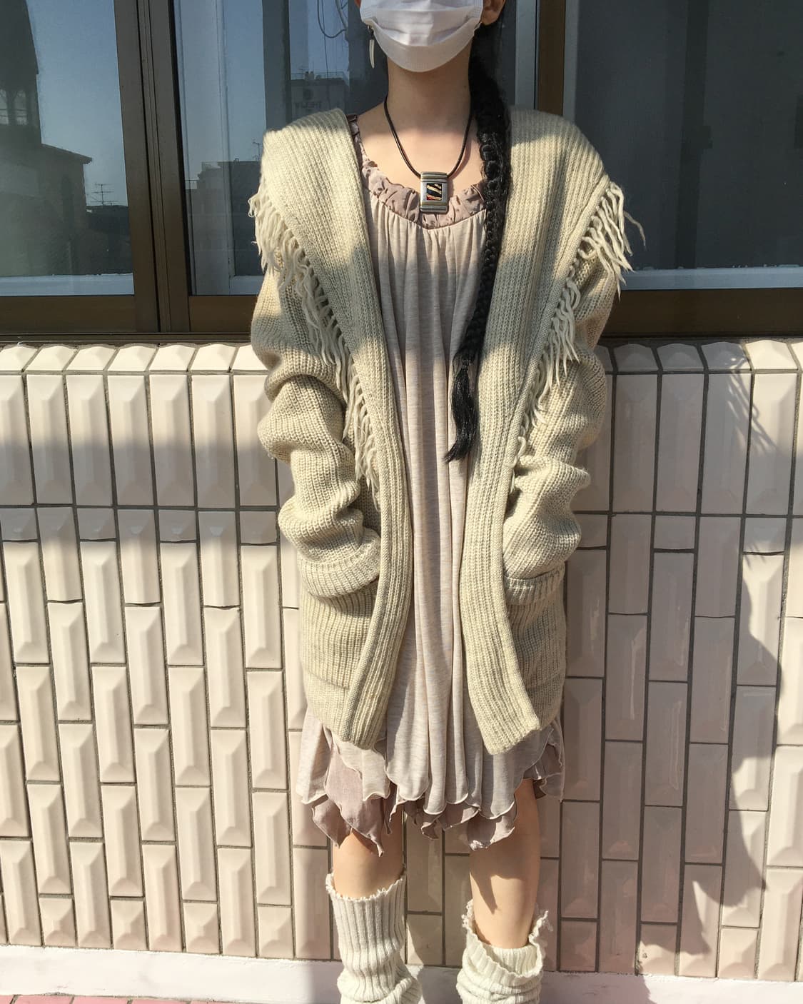 Fringe point hood open knit cardigan 상품이미지5