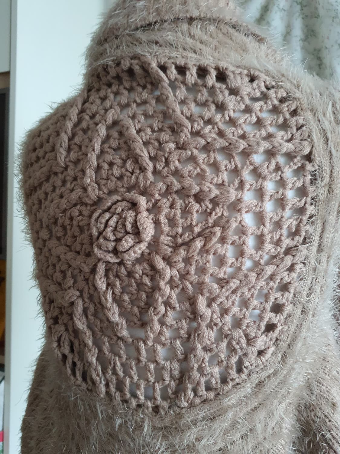 [갸루] 퍼 베스트 뜨개 조끼 브라운 여성용 상품이미지6