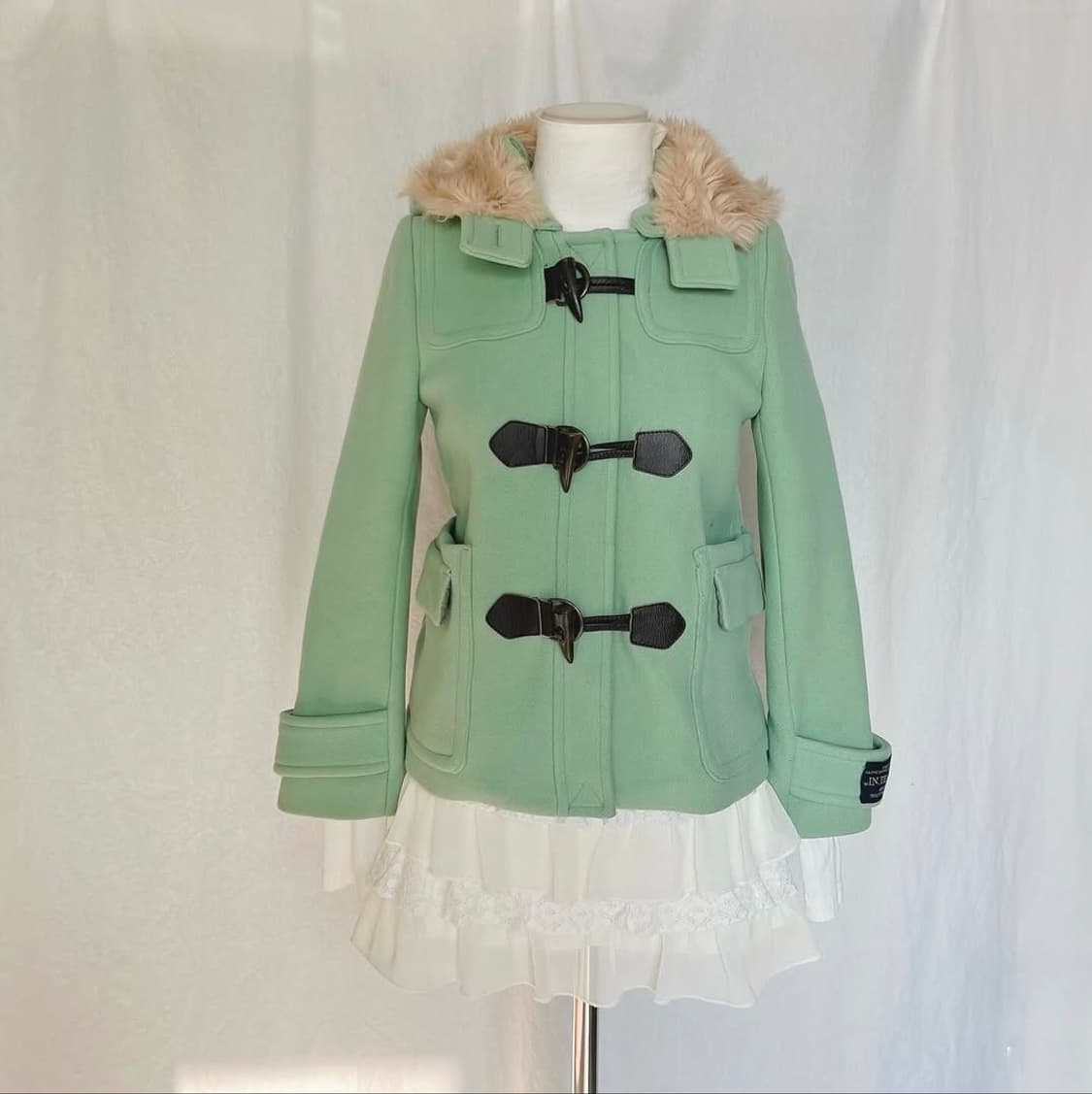 무드브릿지 민트색 퍼 후드 떡볶이코트 상품이미지2