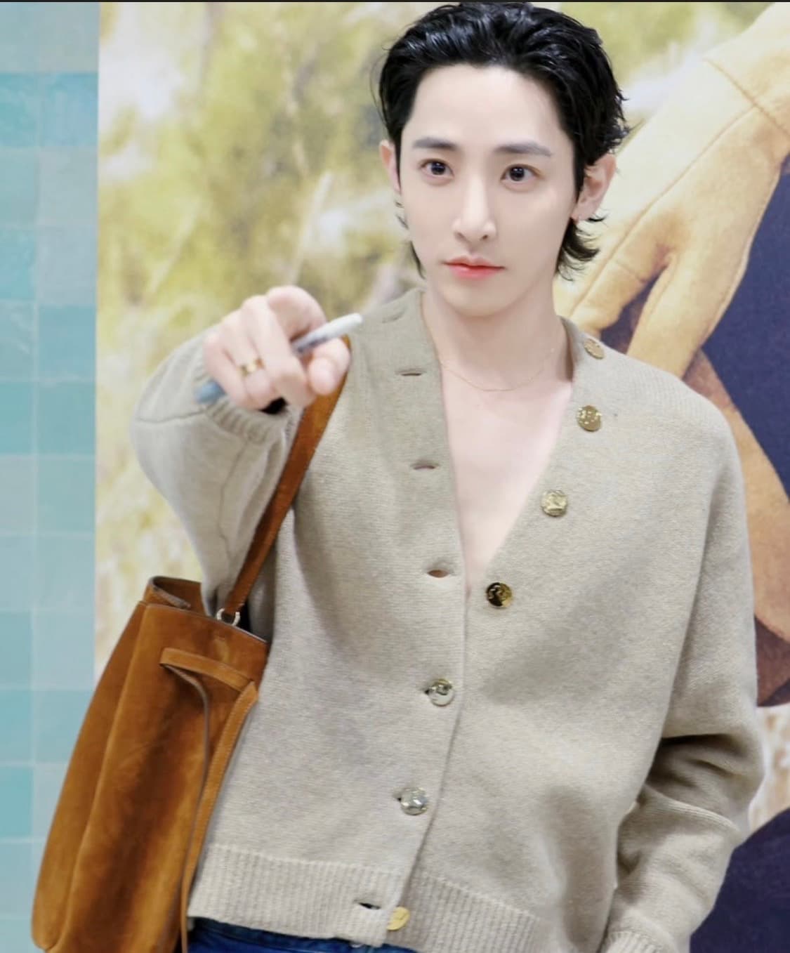 [L] 토리버치 이수혁 착용 메리노 울 가디건 오트밀 멜란지 상품이미지3