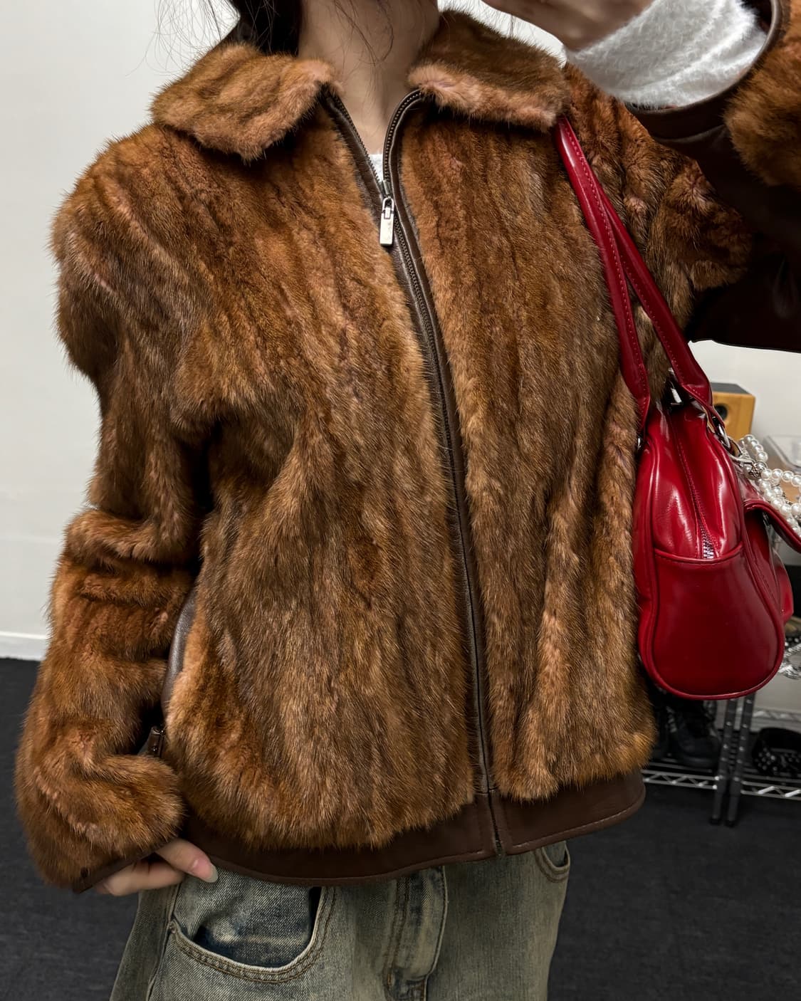 올드 빈티지 리얼레더 밍크 퍼 자켓 브라운 상품이미지3
