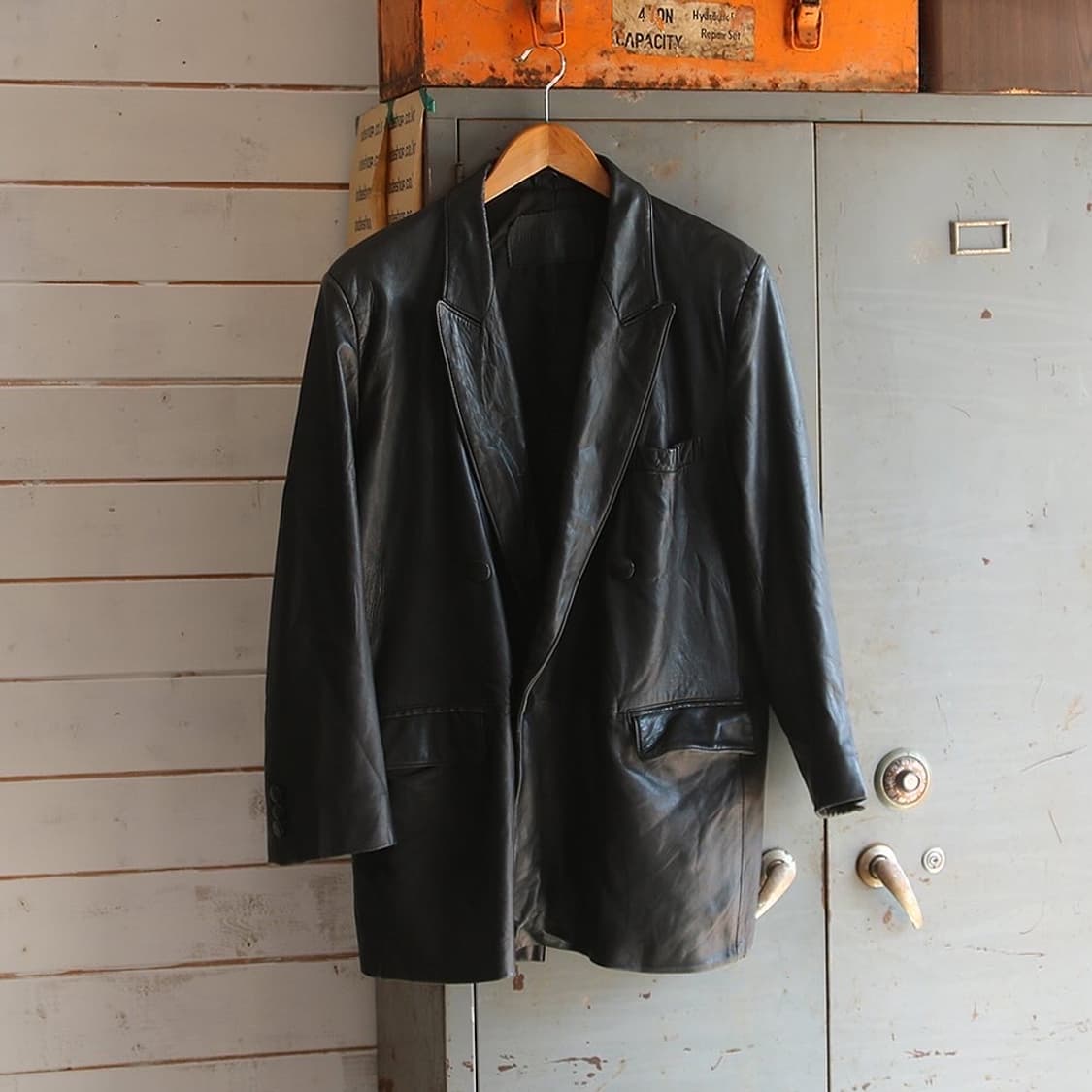 (착용컷) modajtaliana 더블 레더 자켓 M 상품이미지3