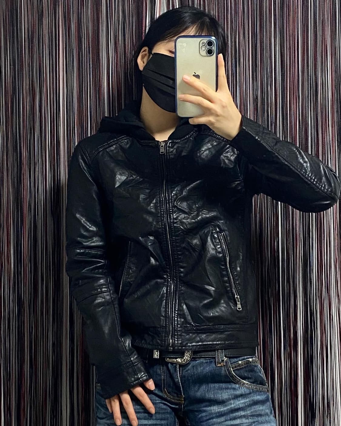 Japan) 비건레더 후드가죽자켓  상품이미지2