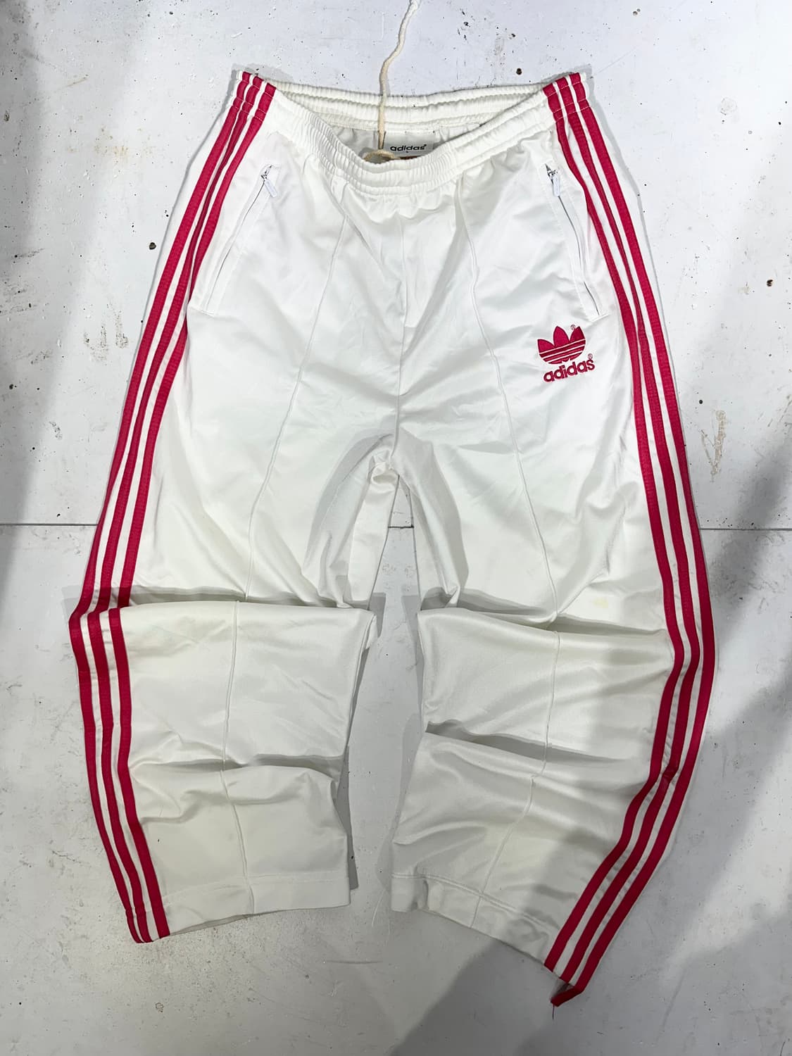 80s 아디다스 화이트 핑크 삼선 og 와이드 추리닝 바지 팬츠 L 상품이미지4
