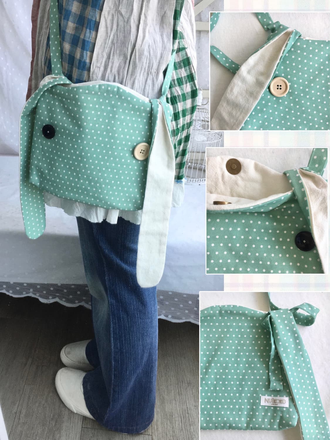 [HANDMADE]핸드메이드 민트 도트 토끼 크로스백 모리걸 상품이미지1