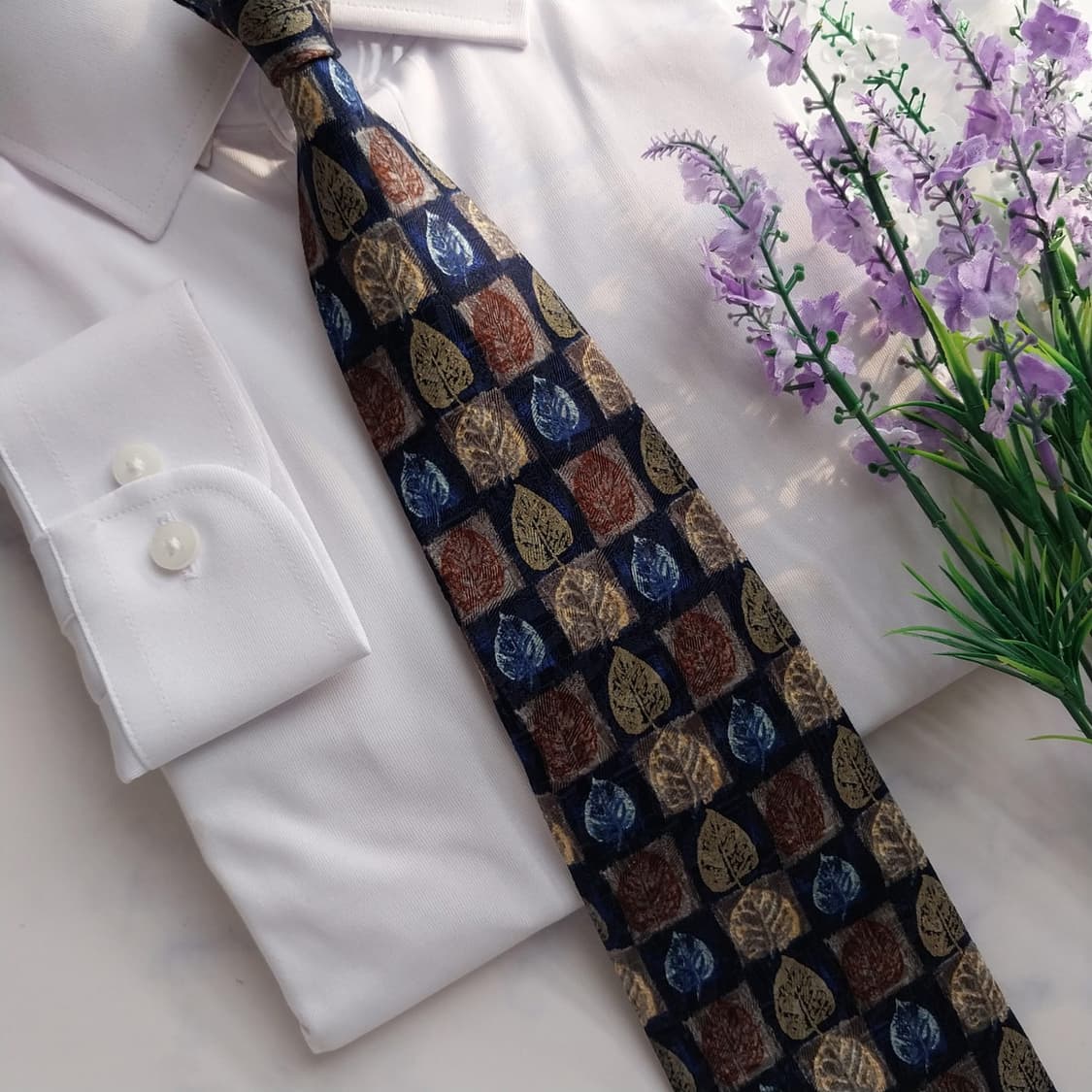 제냐 실크 네이비 리프 패턴 넥타이 10.3cm B등급 K1271
 상품이미지6