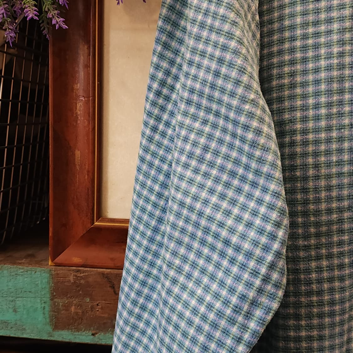 60s 프랑스 워크셔츠 가드너 빈티지 셔츠 그린 퍼플 롱 튜닉 셔츠 xl 상품이미지10