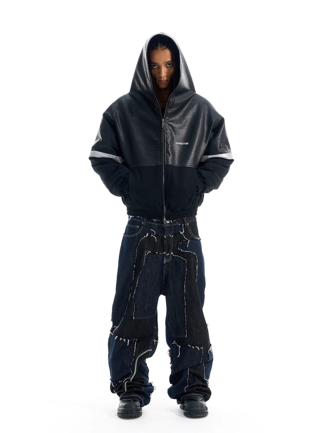 Oversized Reflective-Trim Leather Puffer 상품이미지1