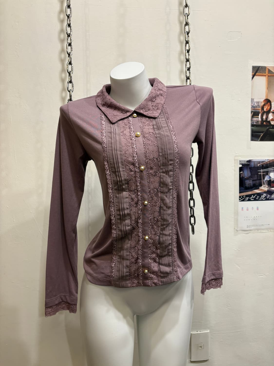 axes femme 엑시즈팜 레이스 카라 잿빛 핑크 롱슬리브 상품이미지5