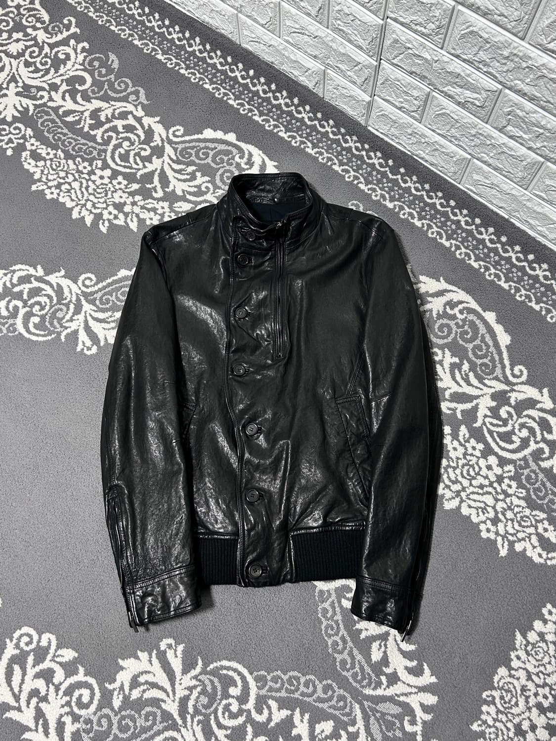 Tate 아티잔 무드  더블 넥 레더 자켓 상품이미지7