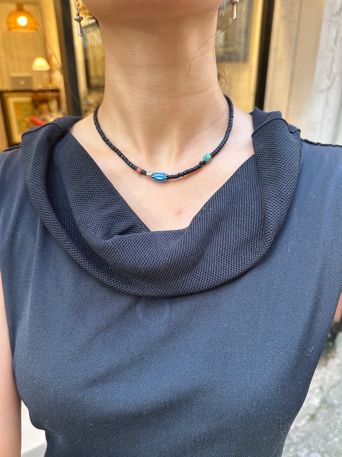 Musta glass beads turquoise black neckla 상품이미지5