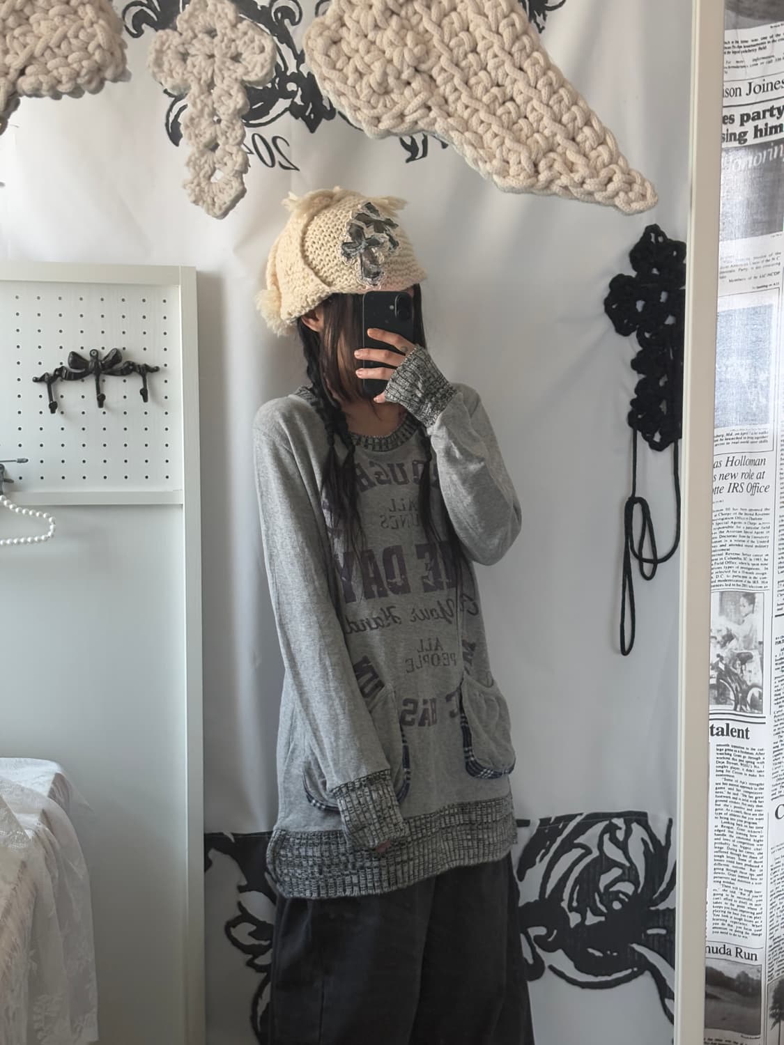• Ivory Crochet Cross Patch Two-Way Hat 상품이미지9