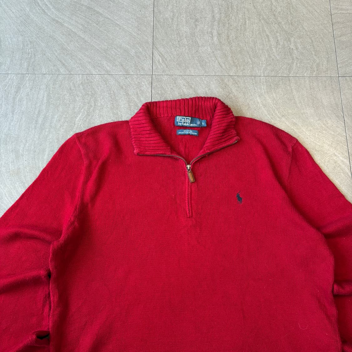 폴로 정품 레드 해비 코튼 반집업 니트 상품이미지3