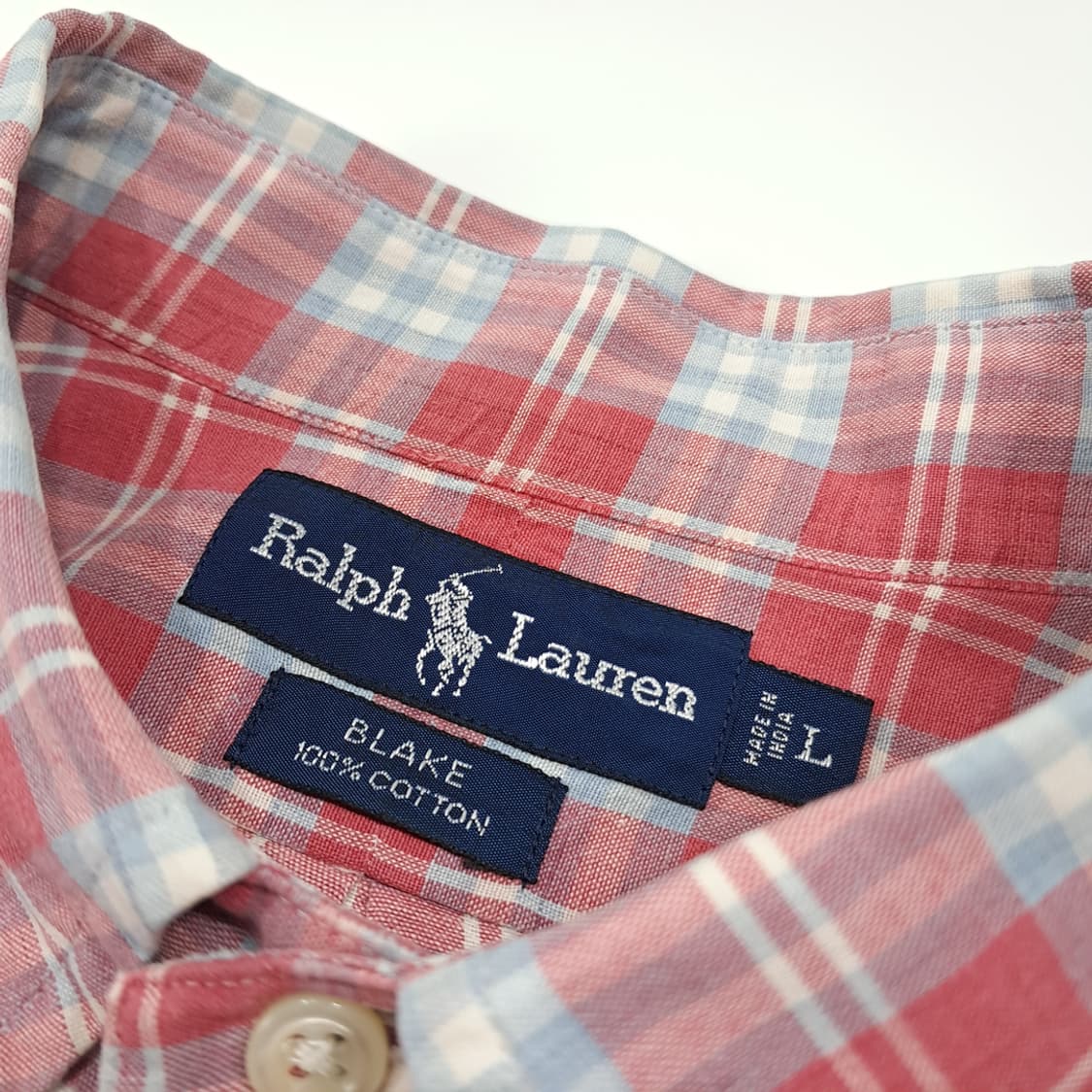 CL927 L 폴로 90s 버튼다운 빈티지 레드 마드라스 체크 셔츠 남 상품이미지3