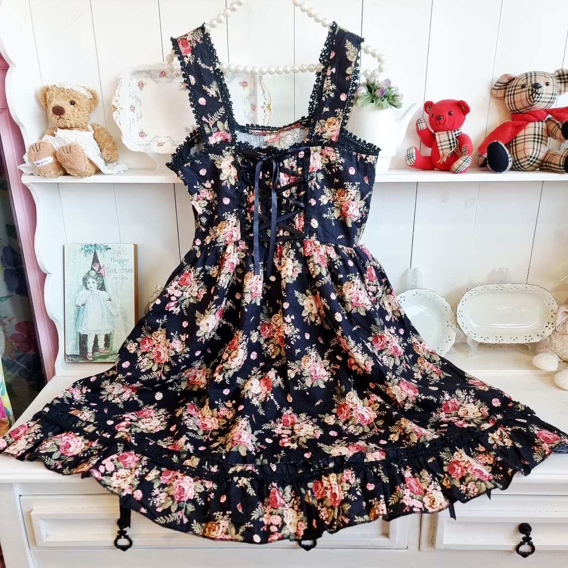 플라워 패턴 뷔스티에 원피스 블랙 상품이미지8