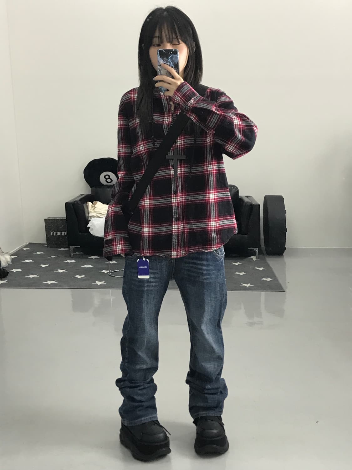 포에버21 후드 체크남방 상품이미지1
