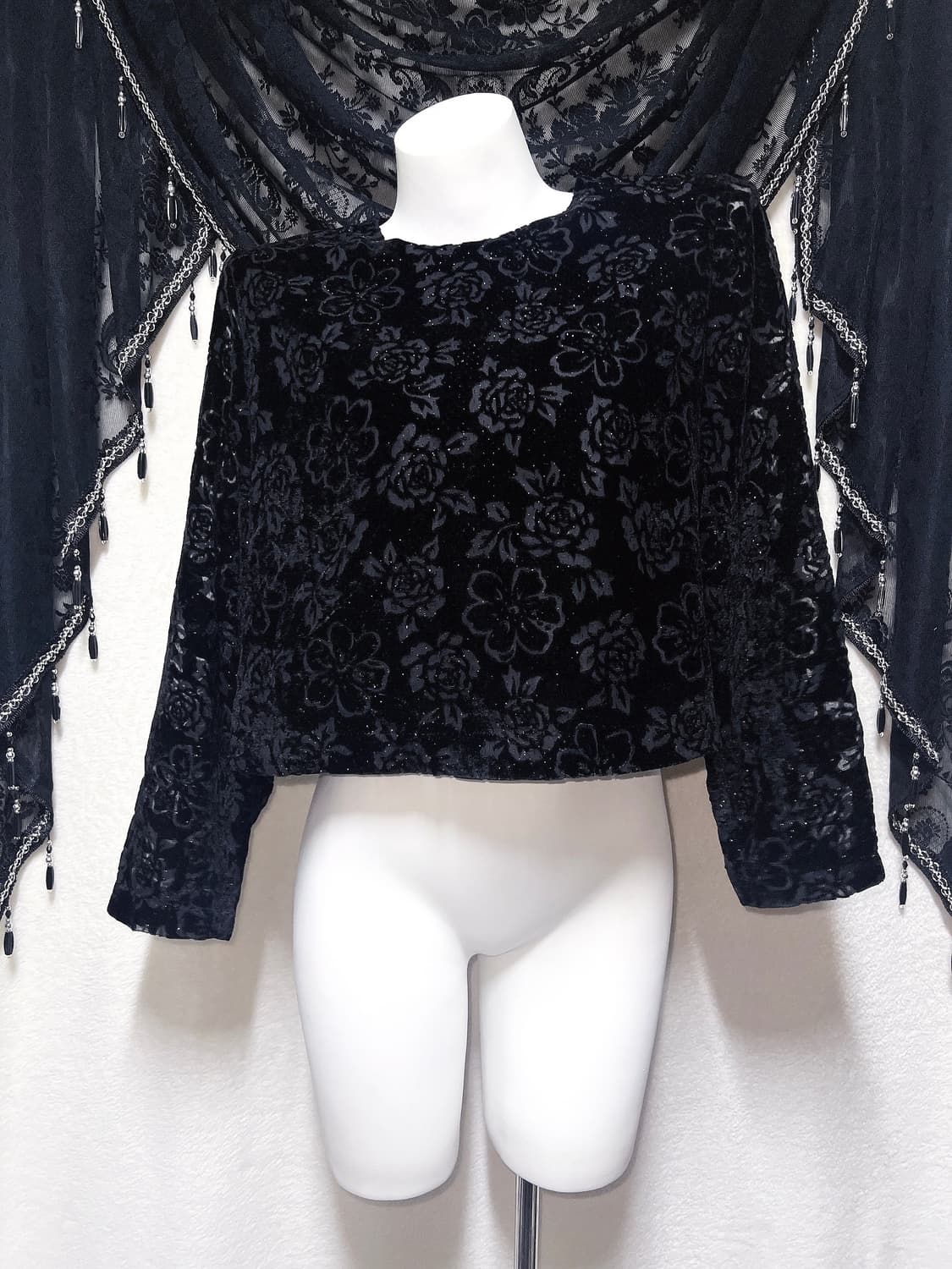 로맨틱고딕 오리엔탈 고스로리 펑크 플라워패턴 글리터 벨벳블라우스 페어리 상품이미지7