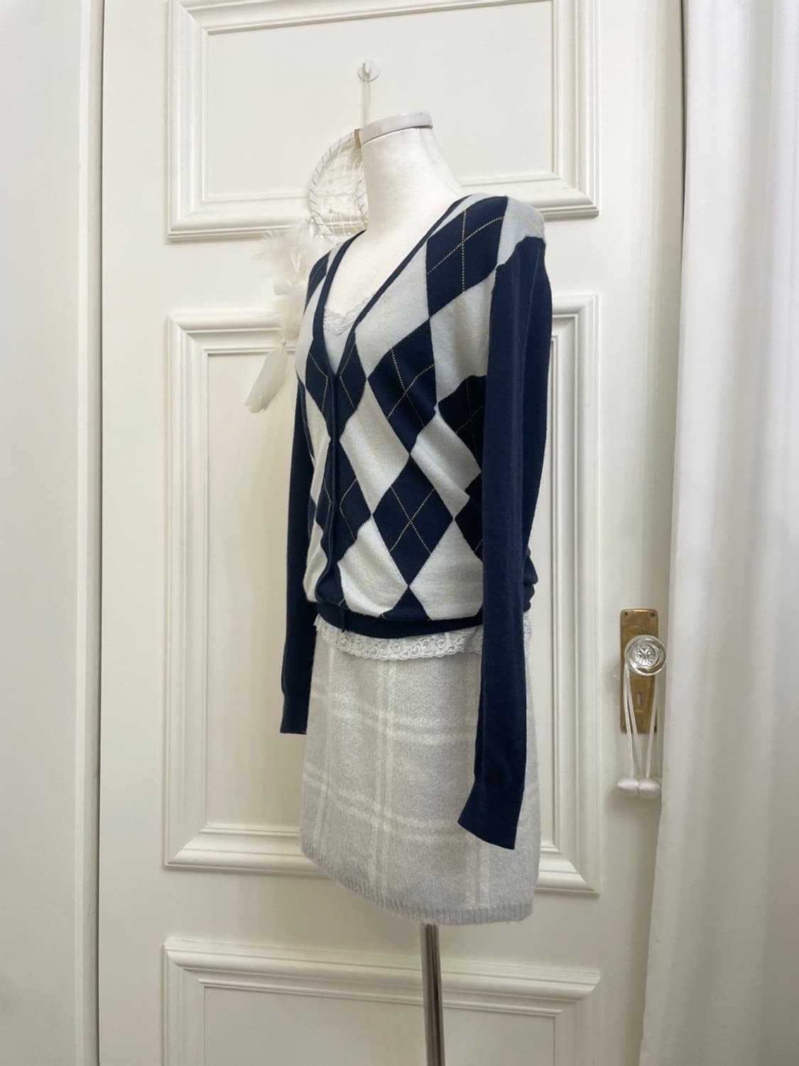 CECIL MCBEE sky blue check banding knit 상품이미지7