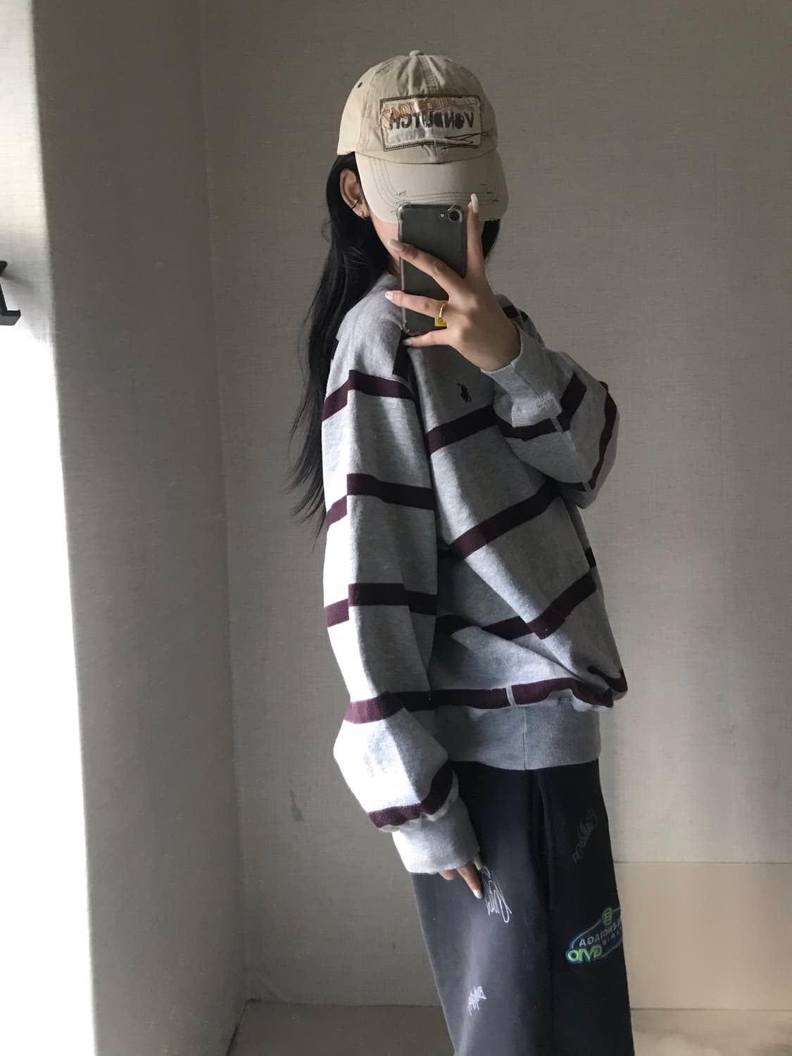 폴로 그레이 버건디 스트라이프 맨투맨 상품이미지4