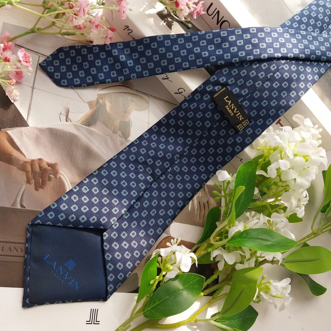 LANVIN 랑방 넥타이 네이비 패턴 A+~A등급 K2424 상품이미지5