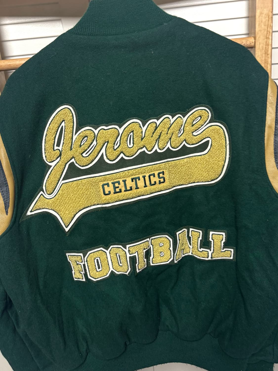 XL 90s delong USA 딥그린 자수 울 봄버 바시티 자켓 상품이미지5