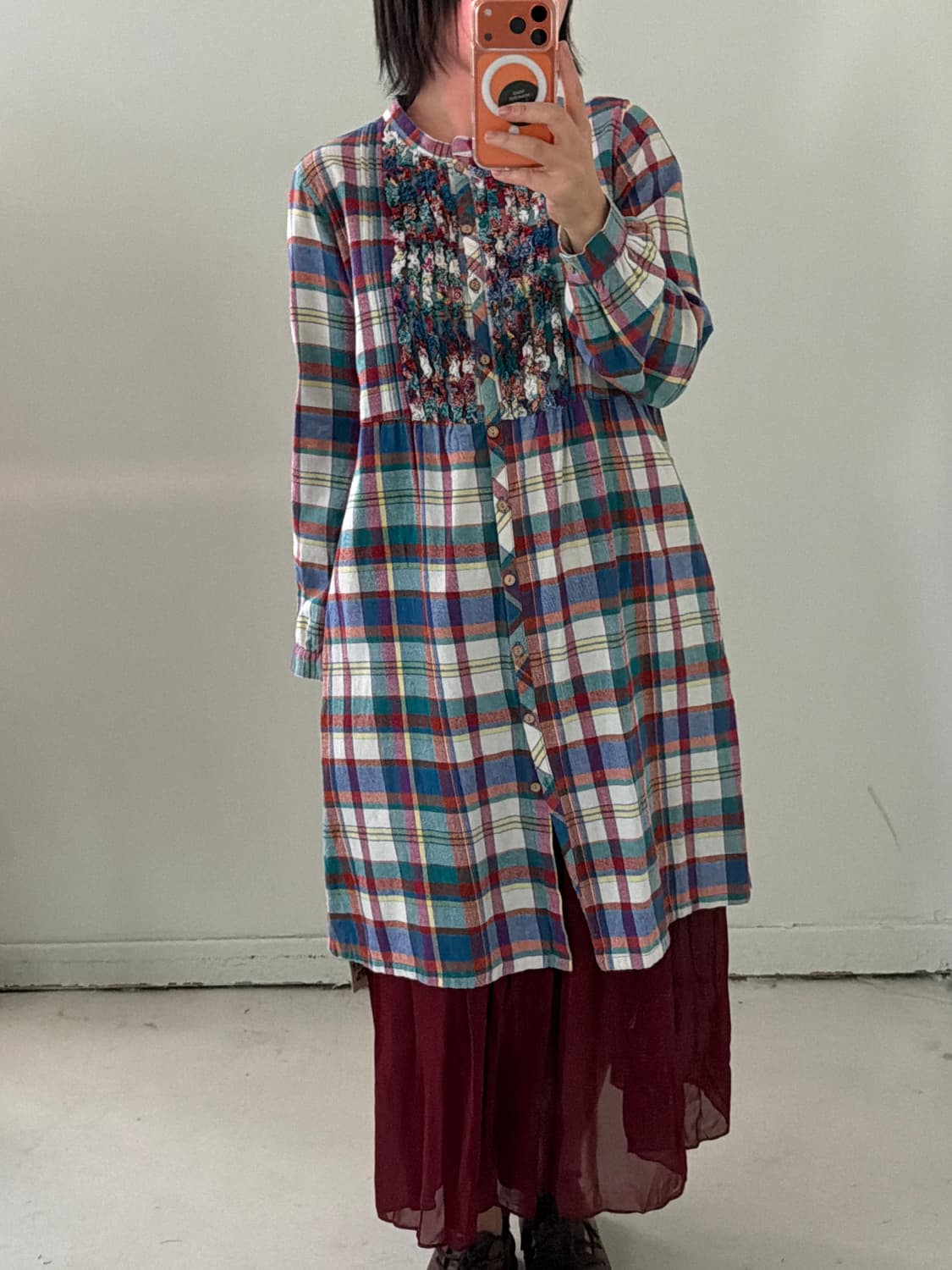 일본빈티지 하구미 체크 레이스 셔츠원피스 상품이미지4