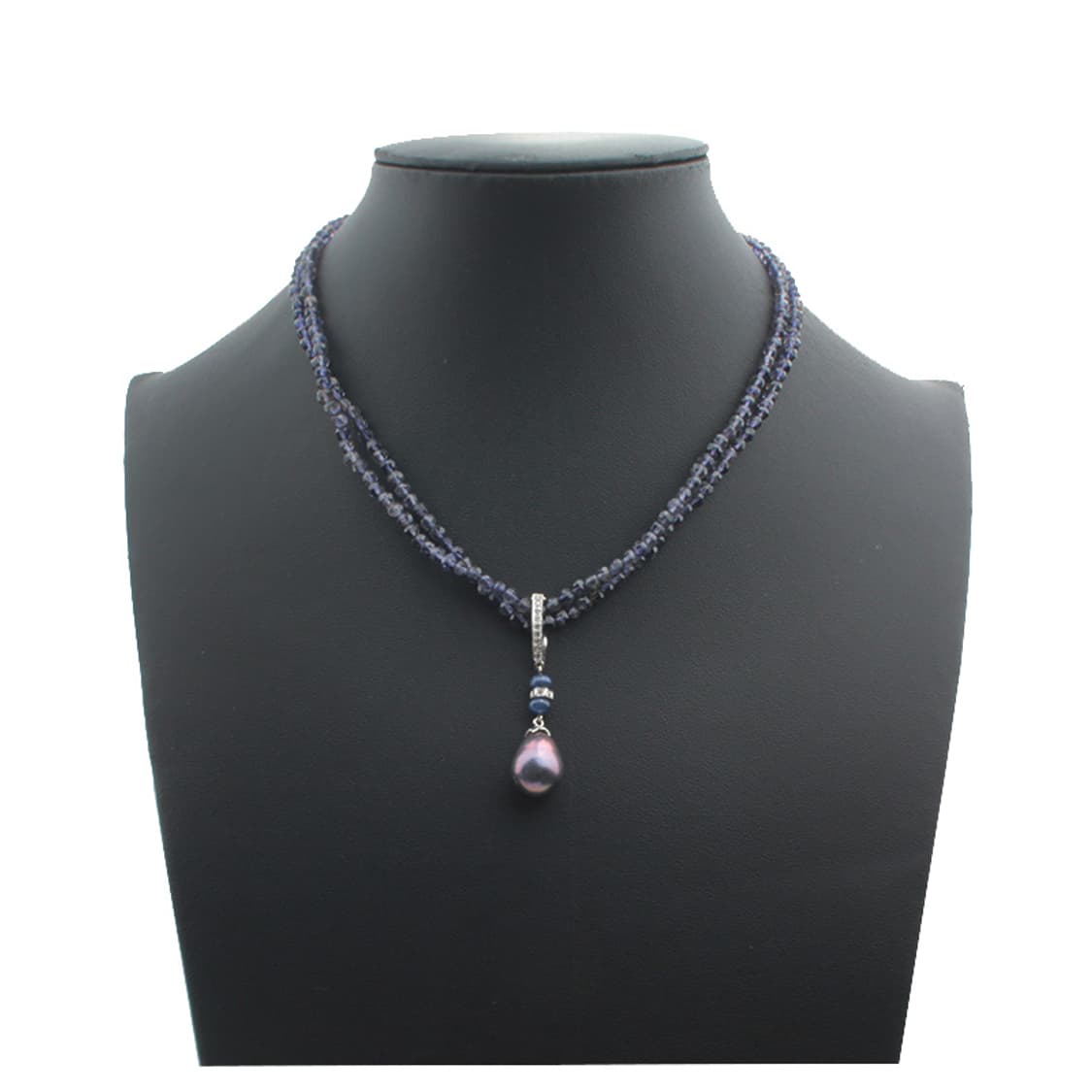 흑진주 펜던트 흑수정 비즈 목걸이 (14K 화이트골드 잠금) 상품이미지1